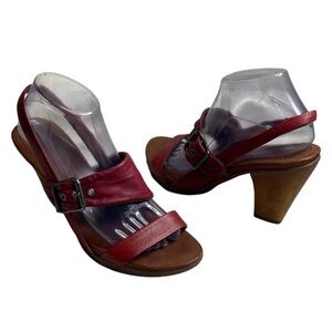 Naya Alamosa Burnt Red Leather Heeled Slingback Sandals Buckle Open Almond Toe 9